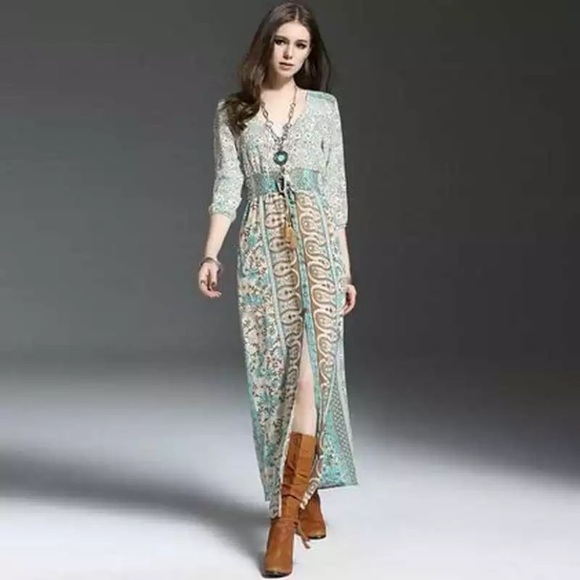 SOLD OUT Bohemian Floral Paisley Button Maxi Dress - Picture 3 of 4